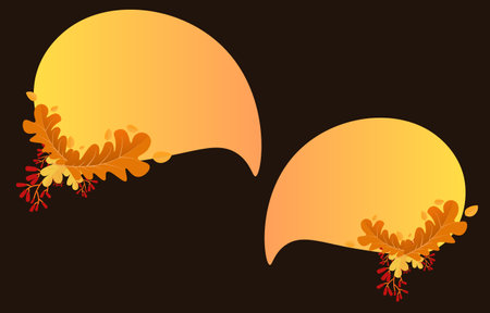 Set speech bubbles with brown leaves. Autumn and fall concept on black background.warm color chat vector doodle message or communication icon Cloud speaking for comics and minimal message dialogのイラスト素材