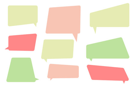 Set pastel speech bubbles on white background. chat box or chat vector square and doodle message or communication icon Cloud speaking for comics and minimal message dialogのイラスト素材