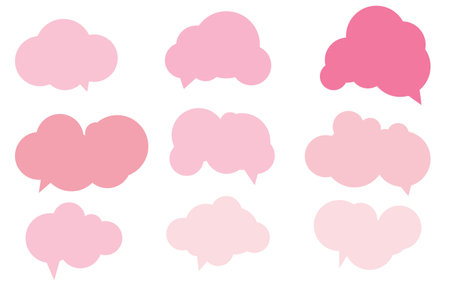 Set valentine speech bubbles on white background. decorated with hearts. chat vector square and doodle message or communication icon Cloud speaking for comics and minimal message dialogのイラスト素材