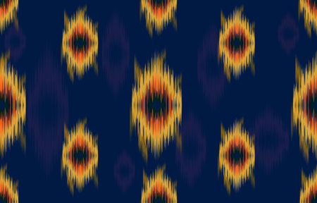 dark blue and orange fabric ikat seamless pattern geometric ethnic traditional embroidery style.Design for background,carpet,mat,sarong,clothing,Vector illustration.のイラスト素材