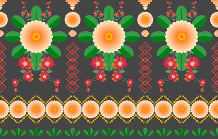 mandala flower colorful fabric. Geometric ethnic pattern in traditional oriental background Design for carpet,wallpaper,clothing,wrapping,batik,Vector illustration embroidery style.のイラスト素材