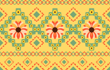 mandala flower colorful fabric. Geometric ethnic pattern in traditional oriental background Design for carpet,wallpaper,clothing,wrapping,batik,Vector illustration embroidery style.のイラスト素材