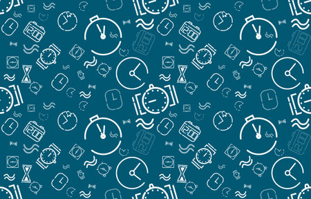 Seamless pattern vector of a clock. A blue background cloth pattern decorated with clock icons. Lost time concept.のイラスト素材