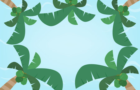 coconut tree summer aerial view, sea vector from top view, free space for design, decorated with water wave, illustration wallpaperのイラスト素材