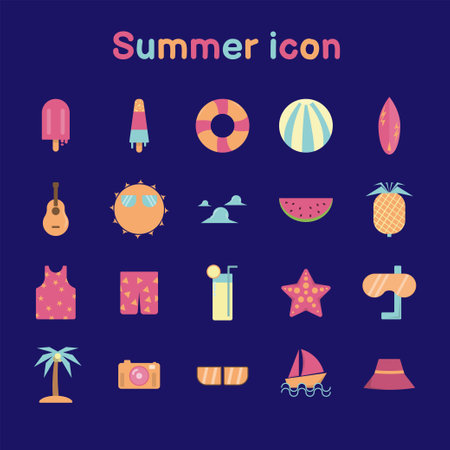 Summer flat icon, colorful isolated on blue background, activity concept, foodstuff, holiday of the season,vector illustrationのイラスト素材