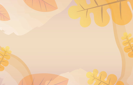 Autumn minimal background decorated with leaves golden yellow and watercolor. fall concept,For...
