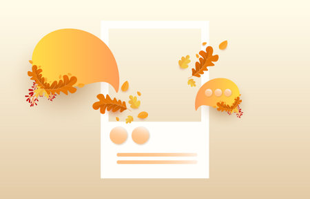 Social media phone frames and speech bubbles. Decorated with autumn leaves. Fall concept. Online...