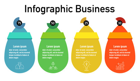 Infographic template for business information presentation. Vector water drop and icon elements. Modern workflow diagrams. Report plan 4 topicsのイラスト素材