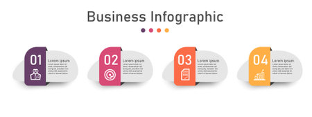 Infographic template for business information presentation. Vector square and icon elements. Modern workflow diagrams. Report plan 4 topicsのイラスト素材