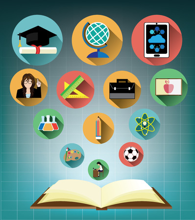 Opened book with Modern flat education icons setのイラスト素材