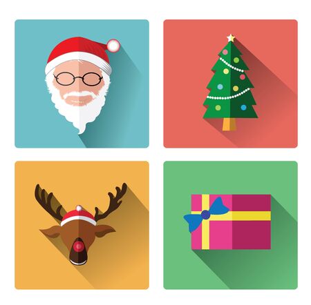 Modern flat icons of Santa claus and Christmas Dayのイラスト素材