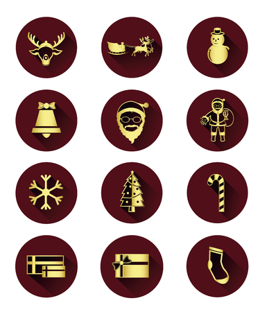 Gloden flat icons of Santa claus and Christmas Dayのイラスト素材