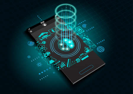 Realistic smartphone mock up and Education icons on screenのイラスト素材