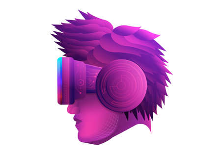 Metaverse Technology concept. A man head  facing with white backgroundのイラスト素材