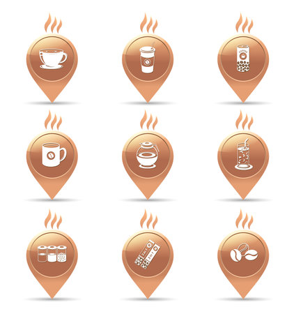 Coffee pin down icons set.Travel and drink coffee concept.のイラスト素材