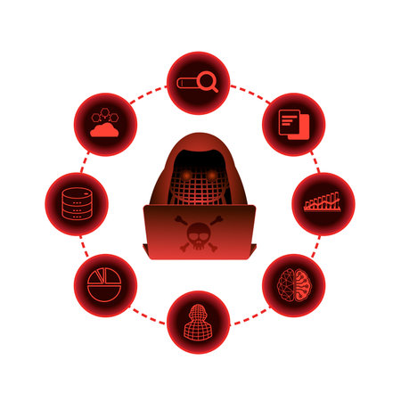 Hacker and data icons with white backgroundのイラスト素材