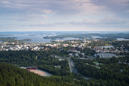 Finnish landscape of Kuopio photographed from Puijo Towerの写真素材