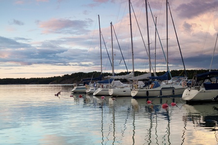 Small North European Harbour at Sunset