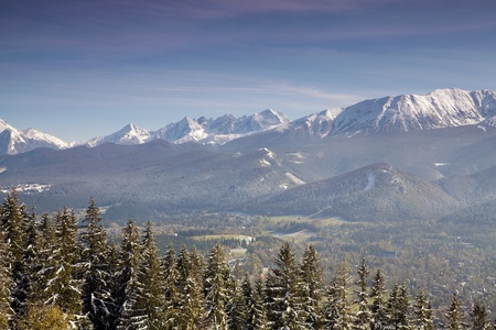 Panoramic view of Tatra Mountain from Gubalowka Peakの写真素材