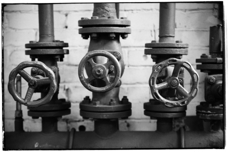 Three valves - analogue, black and whiteの写真素材