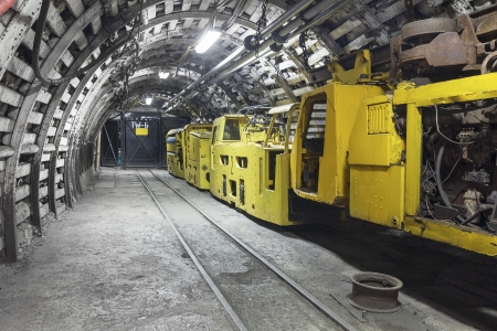Yellow coal mine transporterの写真素材
