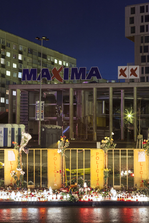Riga, Latvia - 25 November 2013  Third day of National Mourning in Baltic Countries after roof of Maxima supermarket in Riga, Latvia unexpectedly collapsed killing 51 people のeditorial素材