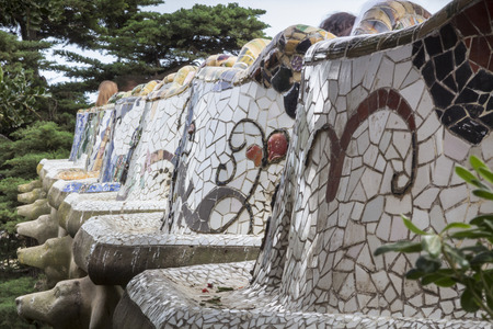 Rear view of the most famous bench all over the world の写真素材