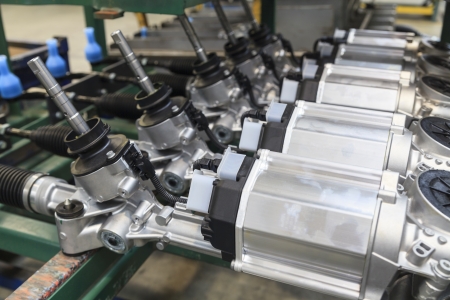 Steering gears in a row in a factory