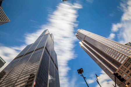 Sears Tower - the highest building among other skyscrapers in Chicago, Michigan, USAのeditorial素材