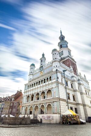 Historic Poznan City Hall located in the middle of a main square, Poland
