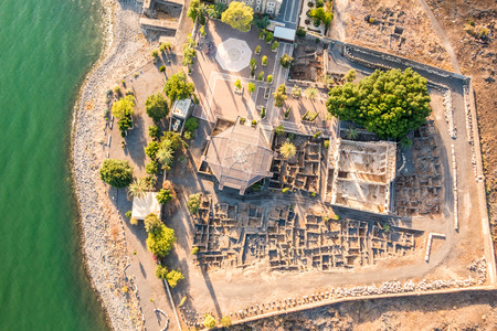 Aerial view of Capernaum, Town of Jesus, Galilee, Israelの写真素材