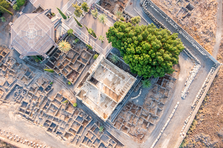 Aerial view of Capernaum, Town of Jesus, Galilee, Israelの写真素材
