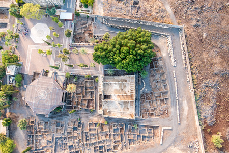 Aerial view of Capernaum, Town of Jesus, Galilee, Israelの写真素材
