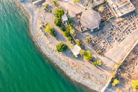 Aerial view of Capernaum, Town of Jesus, Galilee, Israelの写真素材