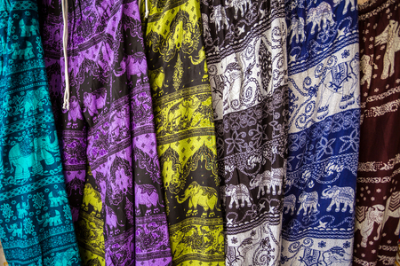 Ethnic elephant fabrics in different colorsの写真素材