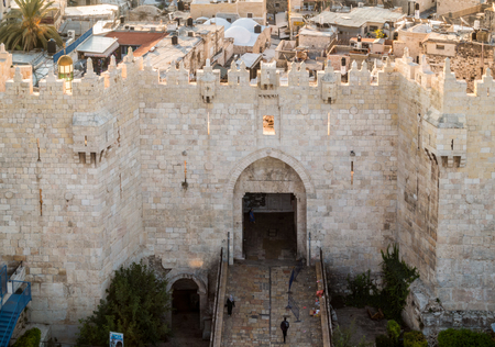 Skyline of the Old City in Jerusalem with Damascus Gate, Israel. Middle east