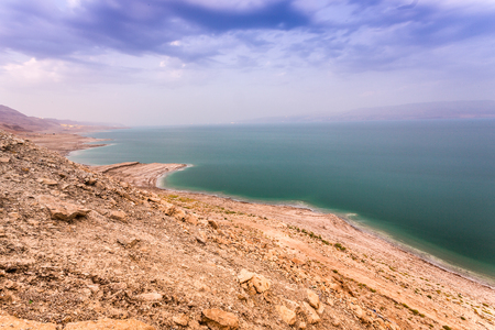 Dead sea coast at twilight, Israel, Middle Eastの写真素材