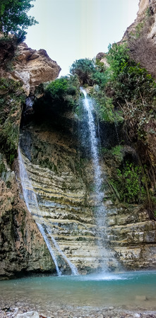 Waterfall in En Gedi Nature Reserve and National Park, Israelの写真素材