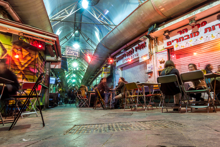 Jerusalem, Israel - November 3, 2015: People enjoying nightlife in restaurants and barsのeditorial素材