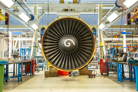 Engine's maintenance in huge industrial hall .のeditorial素材