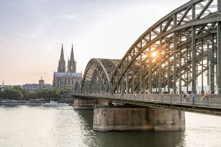 Koln cityscape with cathedral and steel bridge, Germany, Europeの写真素材