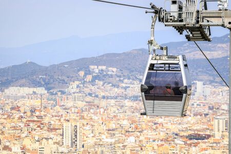 Cable car between coast and Montjuic hill, Barcelona, Spainの写真素材