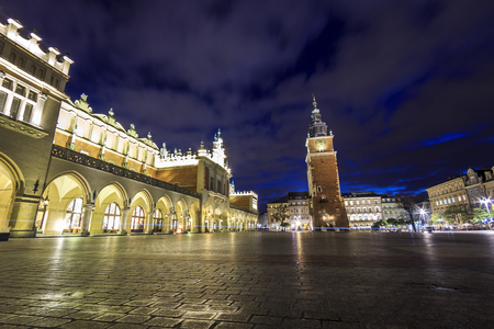 Old City Hall and Cloth Hall on market square, Krakow, Polandのeditorial素材