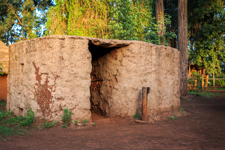 Traditional, tribal hut of Kenyan people, Nairobi, East Africaの写真素材
