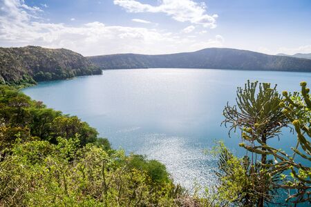Chala Lake on the border of Kenya and Tanzania .A unique caldera lake, and is thought to be the deepest inland body of water in Africa. の写真素材