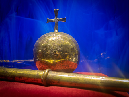 Old orb with cross and scepter in a museumの写真素材