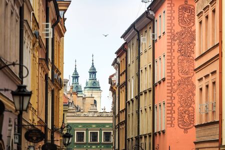 Beautiful colorful tenements in the city center of Warsaw, Poland, Europeの写真素材