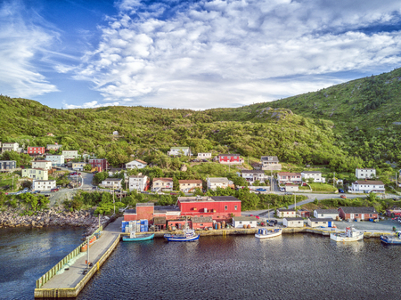 Beutiful Petty Harbour with two piers during summer sunset, Newfoundland and Labrador, Canadaのeditorial素材