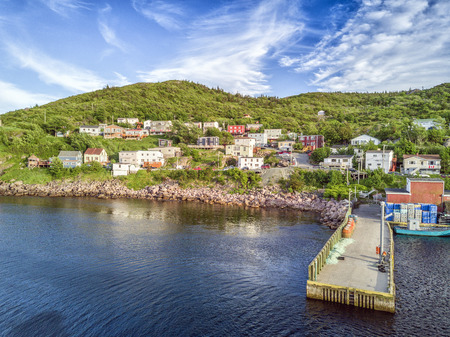 Beutiful Petty Harbour with two piers during summer sunset, Newfoundland and Labrador, Canadaのeditorial素材