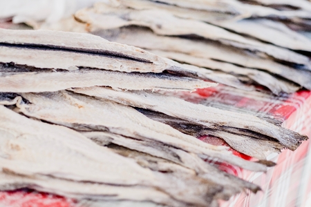 Dried, salted codfish is a traditional portuguese fish sold on the open air market